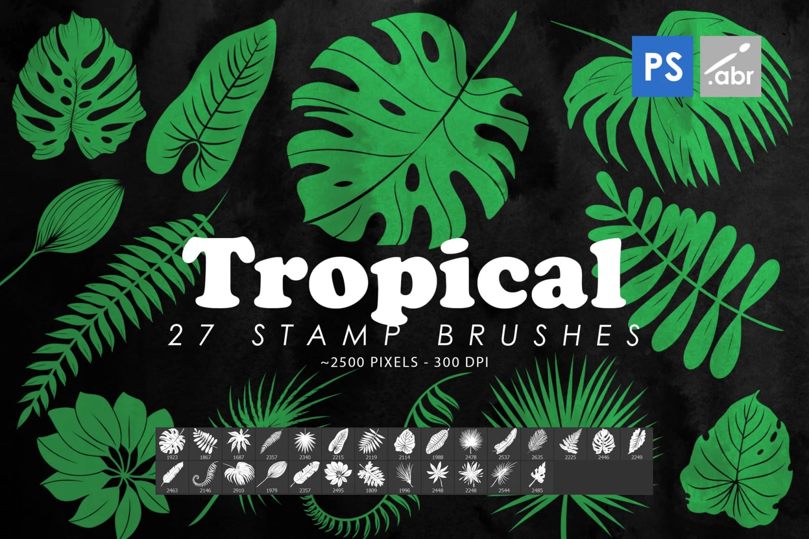 Free 27 Tropical Leaves Photoshop Stamp Brushes 1
