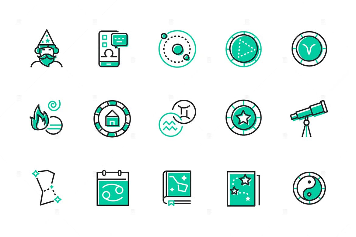 Free Astrology - set of line design style icons 1