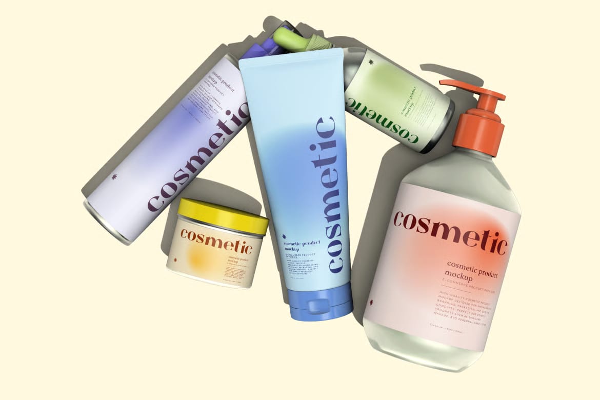 Free Cosmetic Product Mockup Set – 2 PSD Scenes 3