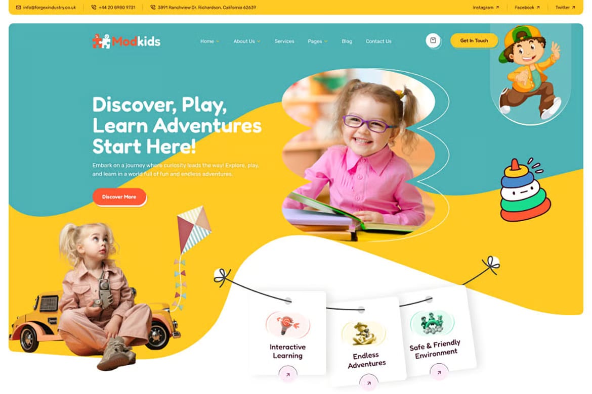 Free Modkids WordPress Theme – Modern Kindergarten & Preschool Design 3