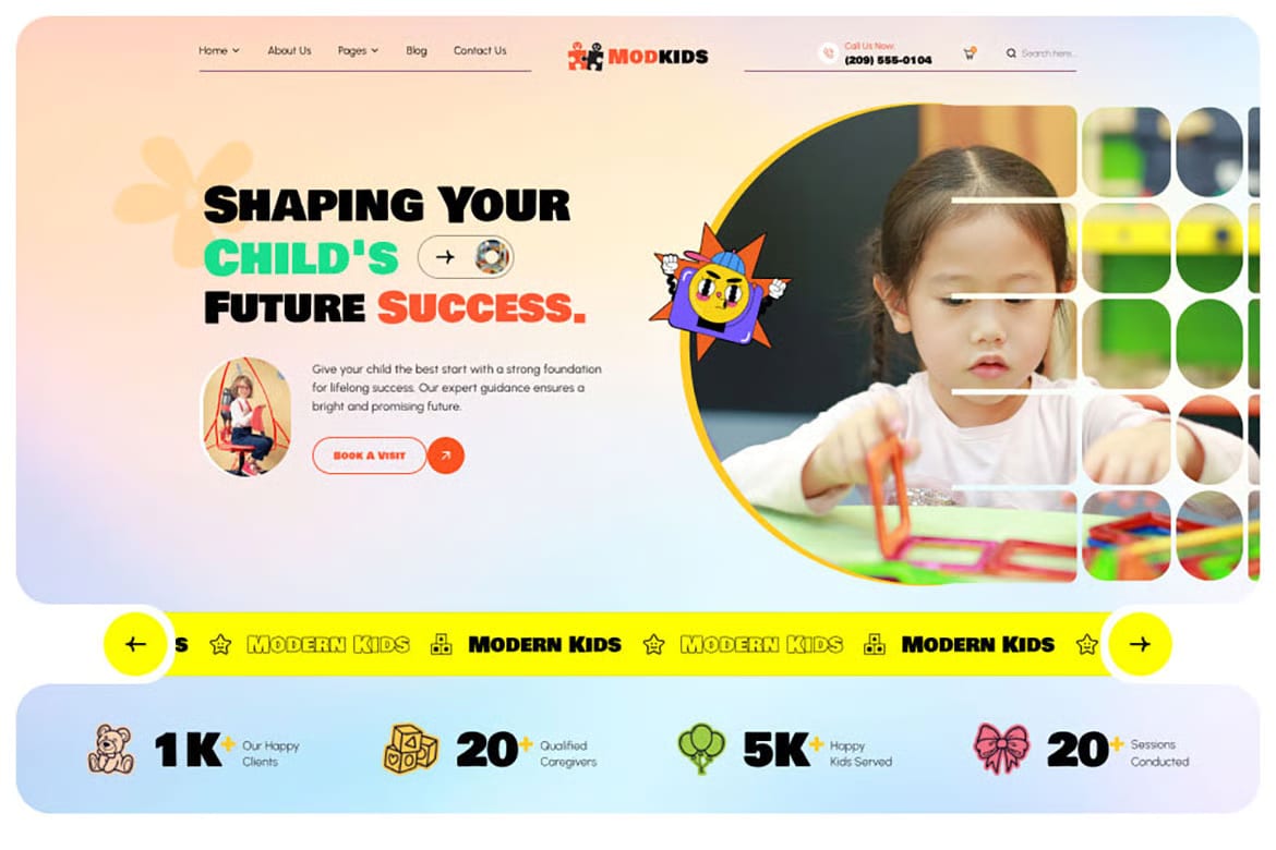 Free Modkids WordPress Theme – Modern Kindergarten & Preschool Design 4