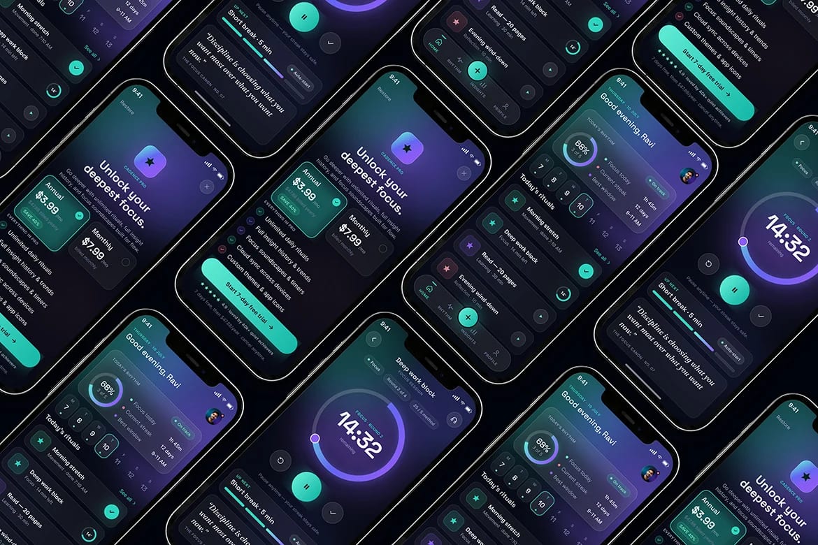 Cadence Free Focus & Productivity Mobile App UI Kit 3