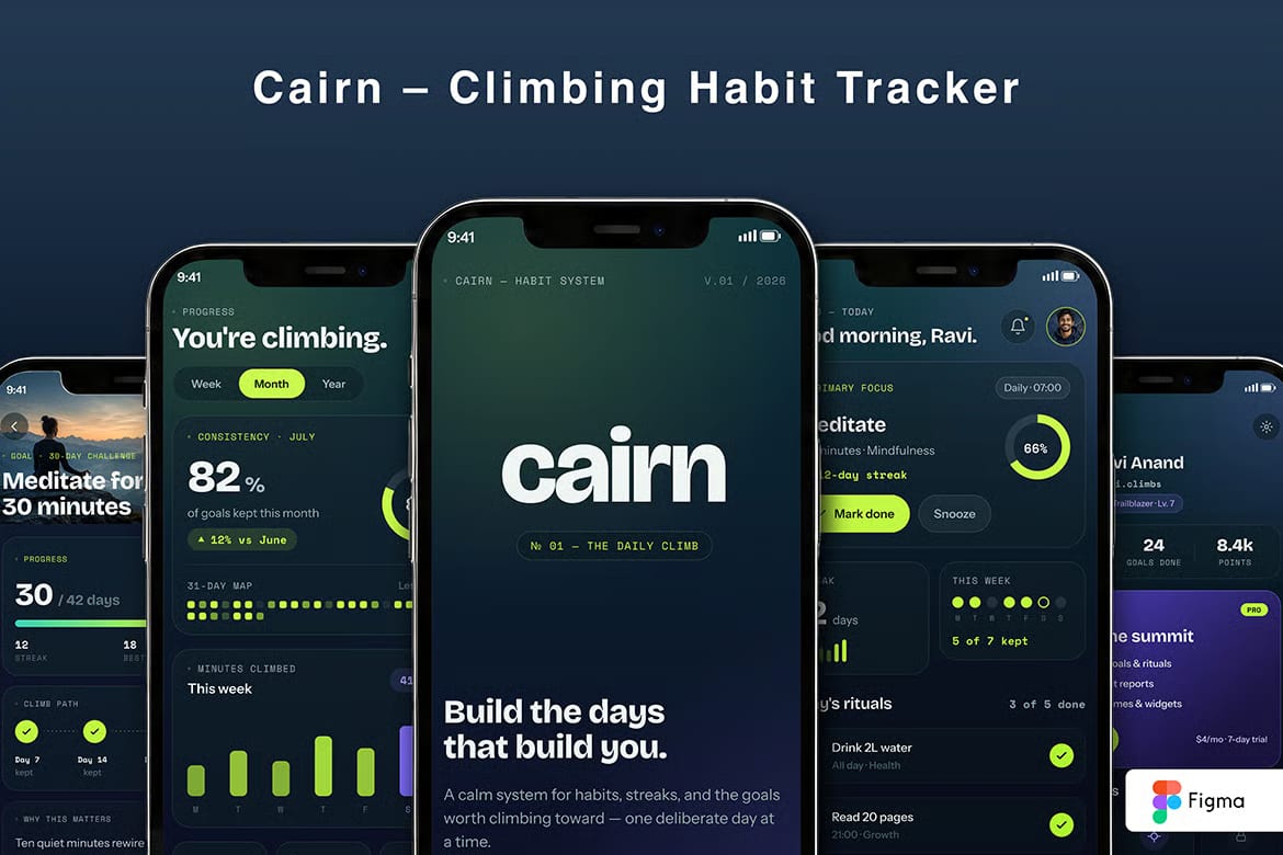 Cairn Free Climbing Habit Tracker App UI Kit 2