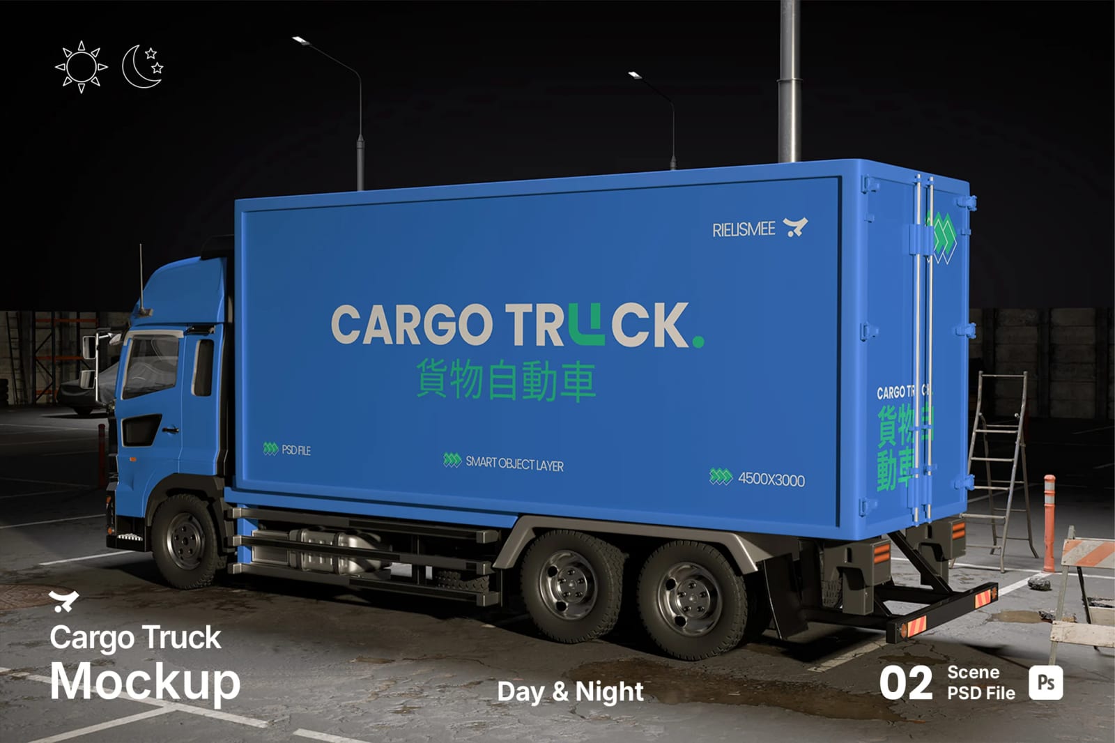Cargo Truck Free Mockup with Day & Night Scenes 1