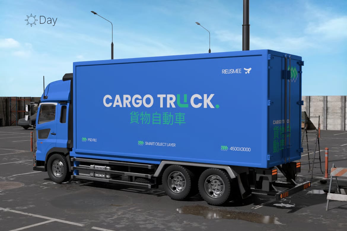 Cargo Truck Free Mockup with Day & Night Scenes 2