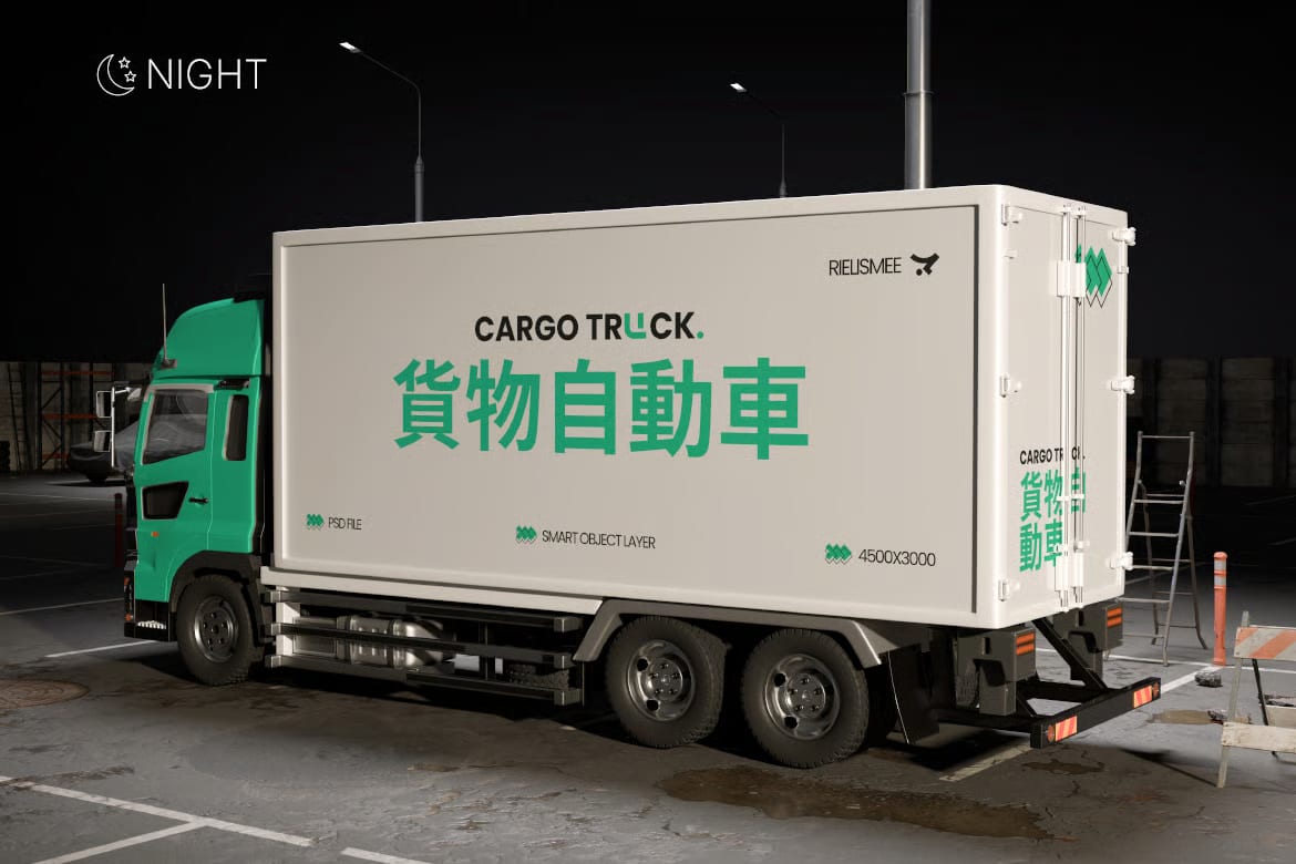 Cargo Truck Free Mockup with Day & Night Scenes 3