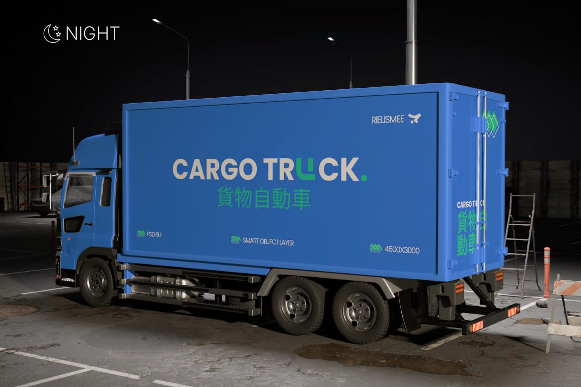 Cargo Truck Free Mockup with Day & Night Scenes 4
