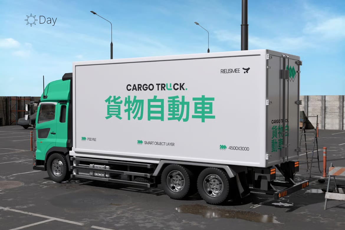 Cargo Truck Free Mockup with Day & Night Scenes 5