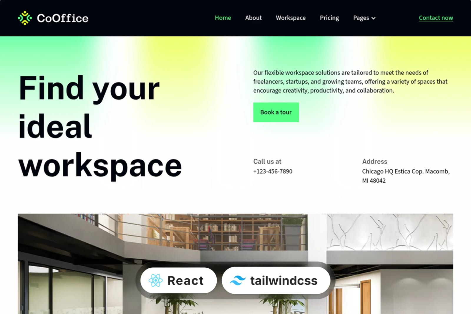 CoOffice Free Coworking Space Website React Tailwind 1