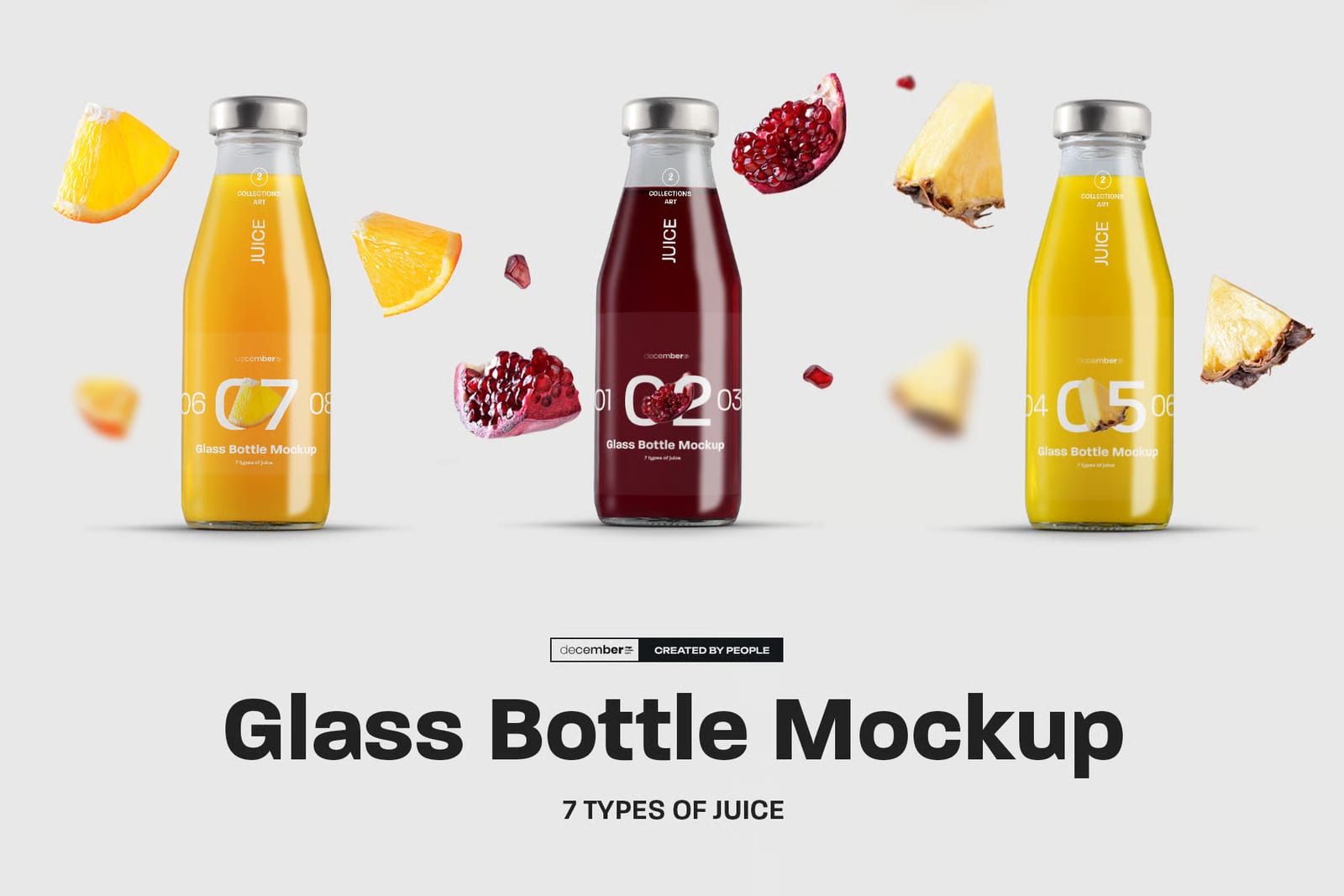 Free Glass Juice Bottle Mockup. 7 Juice Samples 1