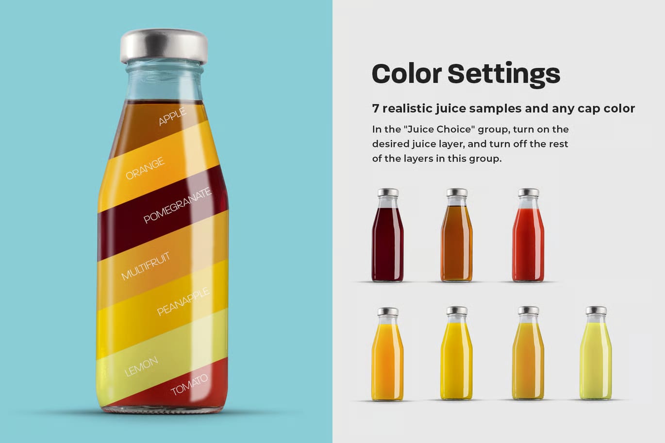 Free Glass Juice Bottle Mockup. 7 Juice Samples 2