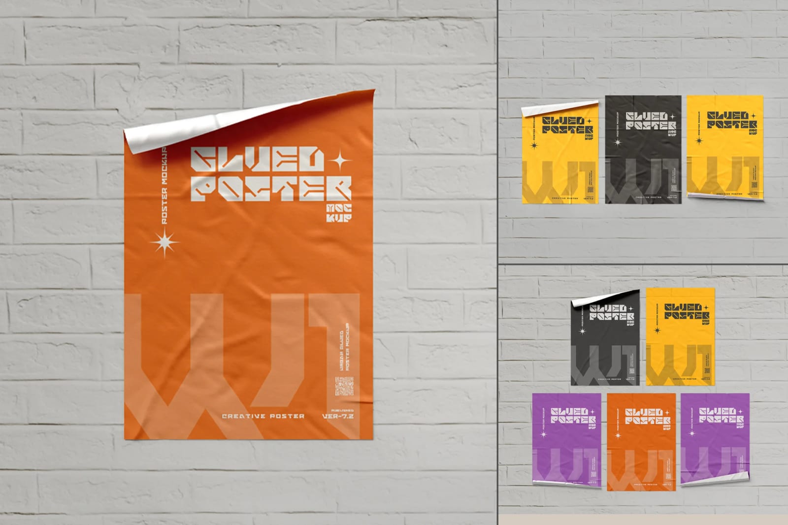 Free Glued Paper Wrinkled Poster Mockup Set 1