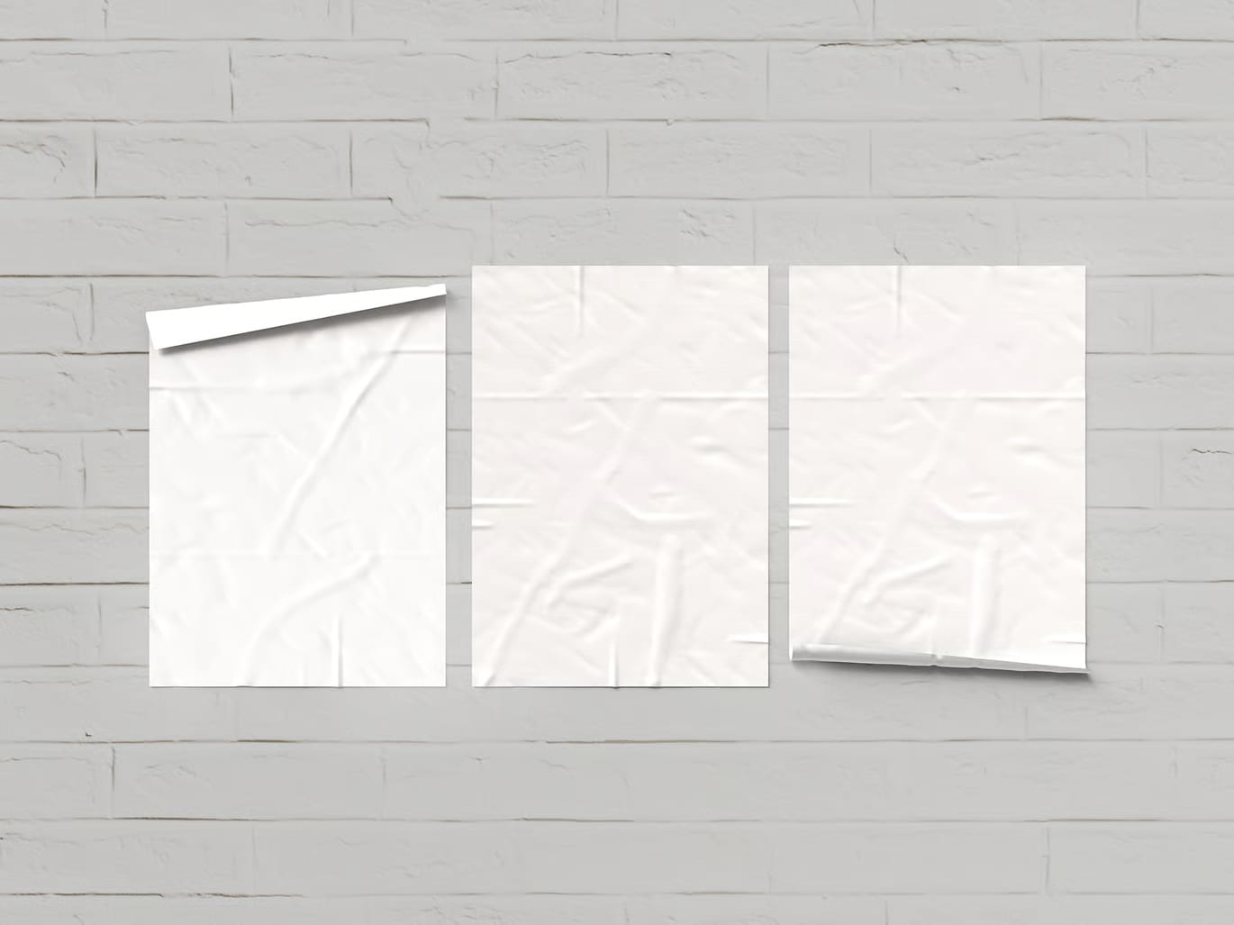 Free Glued Paper Wrinkled Poster Mockup Set 3