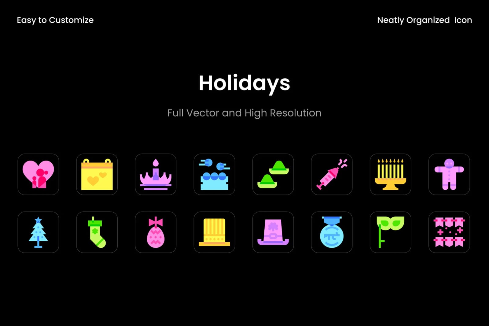 Free Holiday Celebration Icons – Neon 1