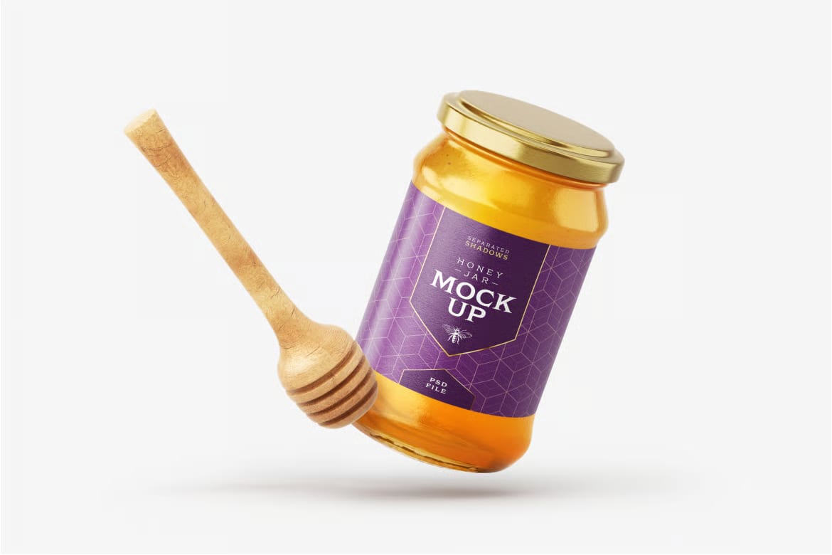 Free Honey Jar Mockup Set With Dipper 2