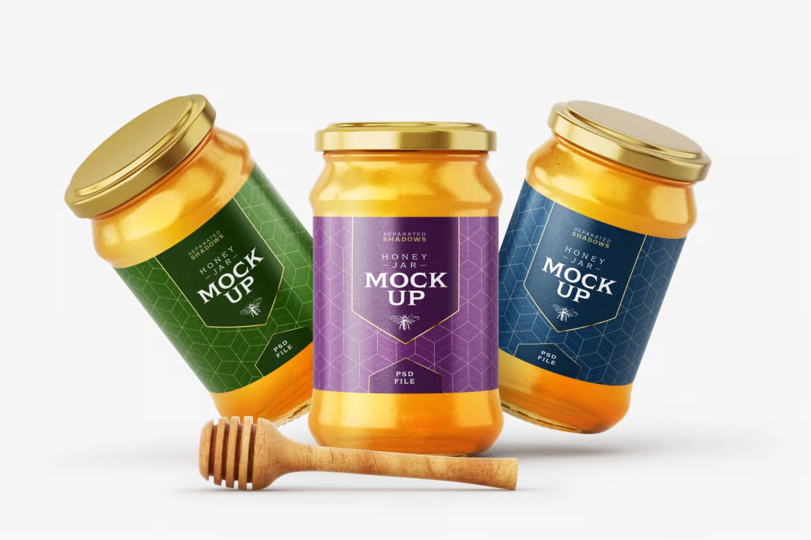 Free Honey Jar Mockup Set With Dipper 3
