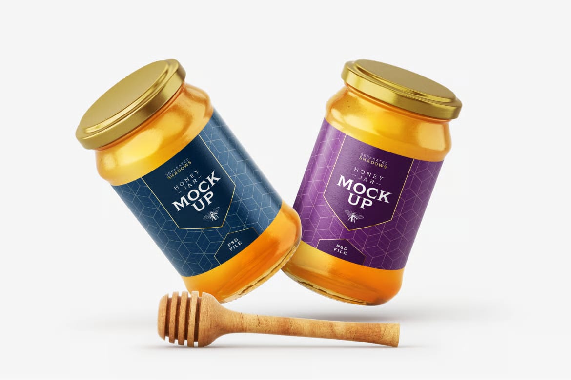 Free Honey Jar Mockup Set With Dipper 4
