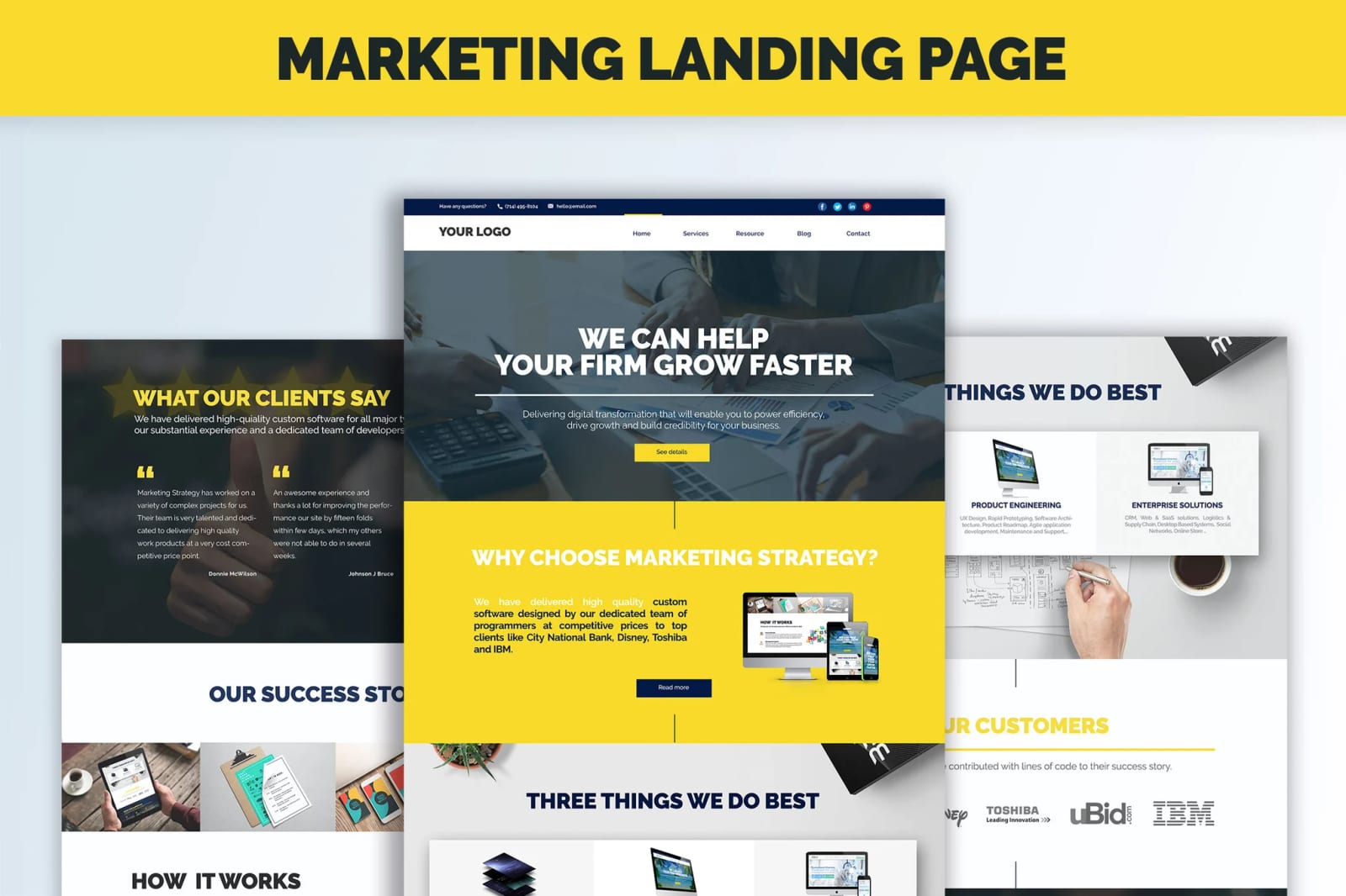 Free Marketing Business Yellow Landing Page Website PSD 1