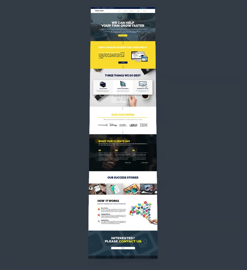 Free Marketing Business Yellow Landing Page Website PSD 2
