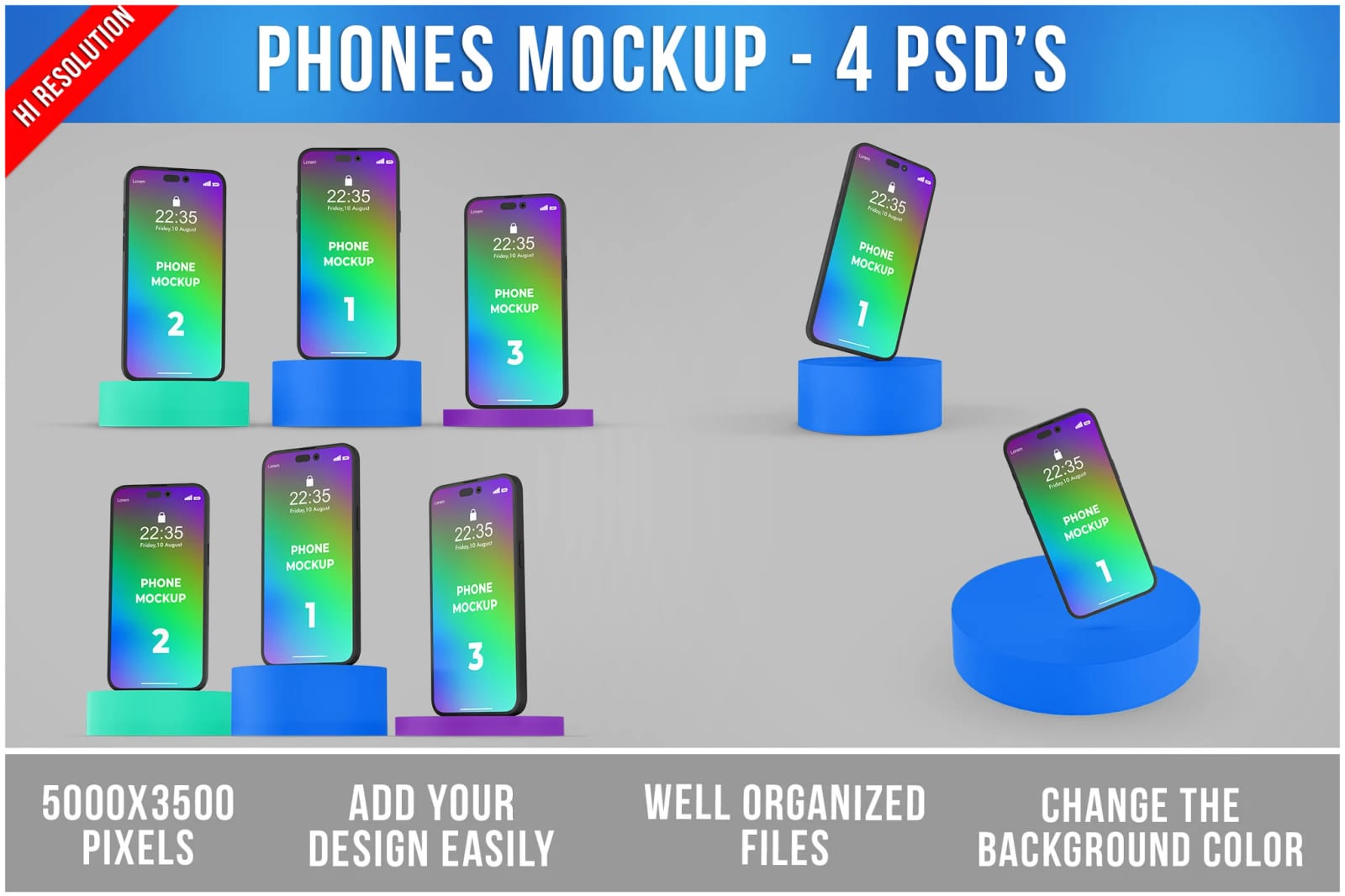 Free Phone Mockup in Podium - 4 PSD's 1