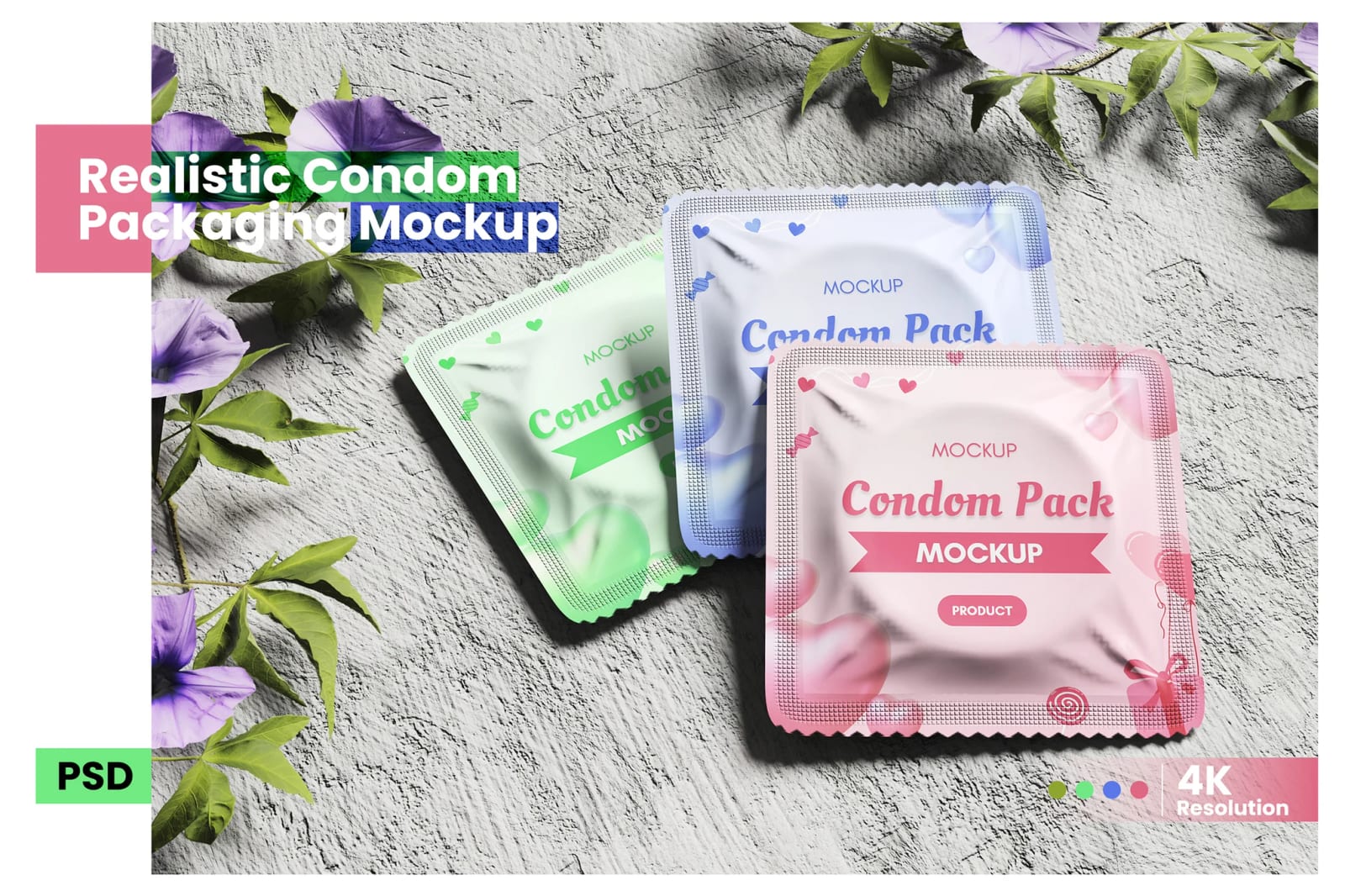 Free Realistic Condom Packaging Mockup 1