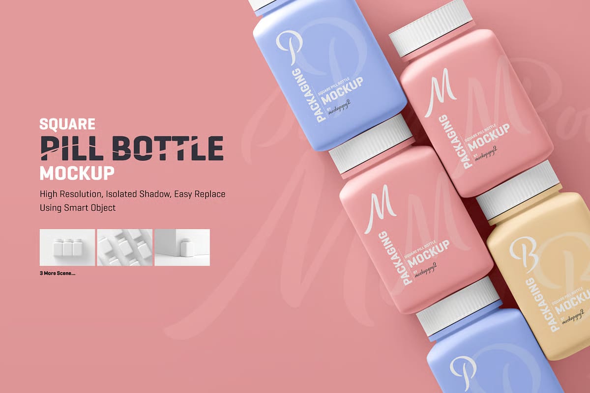 Free Square Pill Bottle Mockup 1