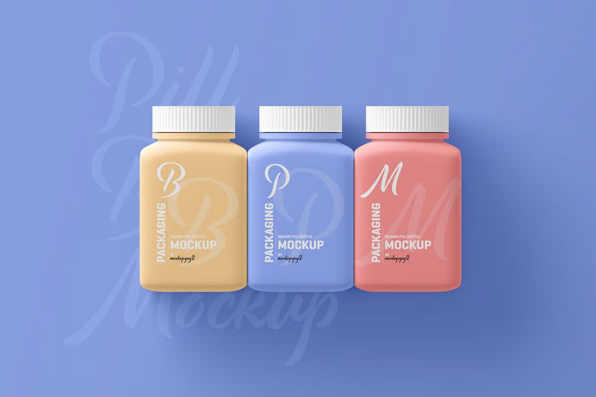 Free Square Pill Bottle Mockup 2