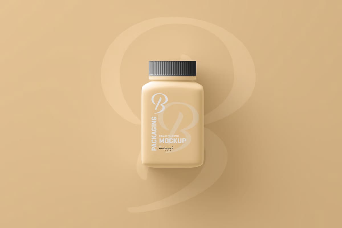 Free Square Pill Bottle Mockup 3