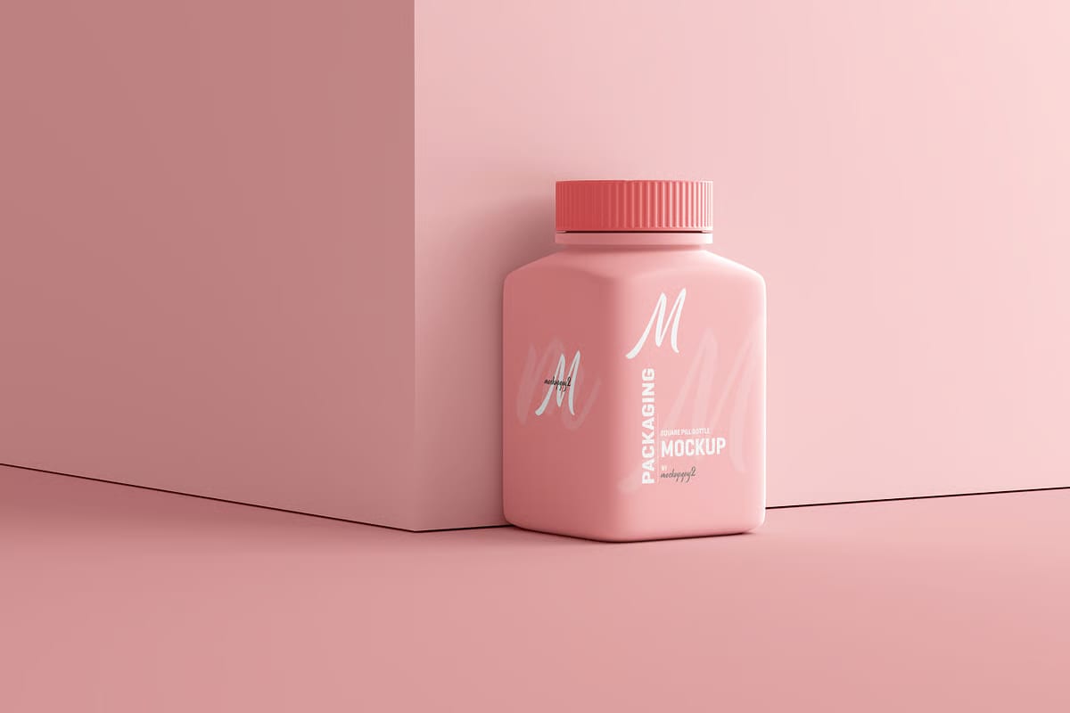Free Square Pill Bottle Mockup 4