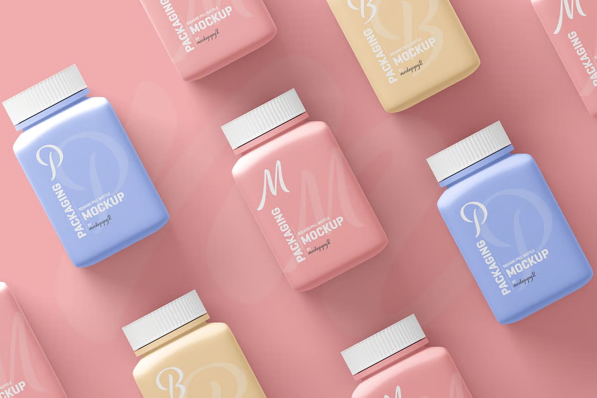 Free Square Pill Bottle Mockup 5
