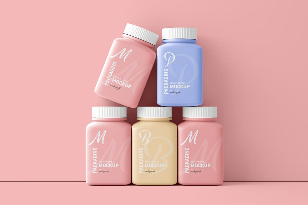 Free Square Pill Bottle Mockup 6