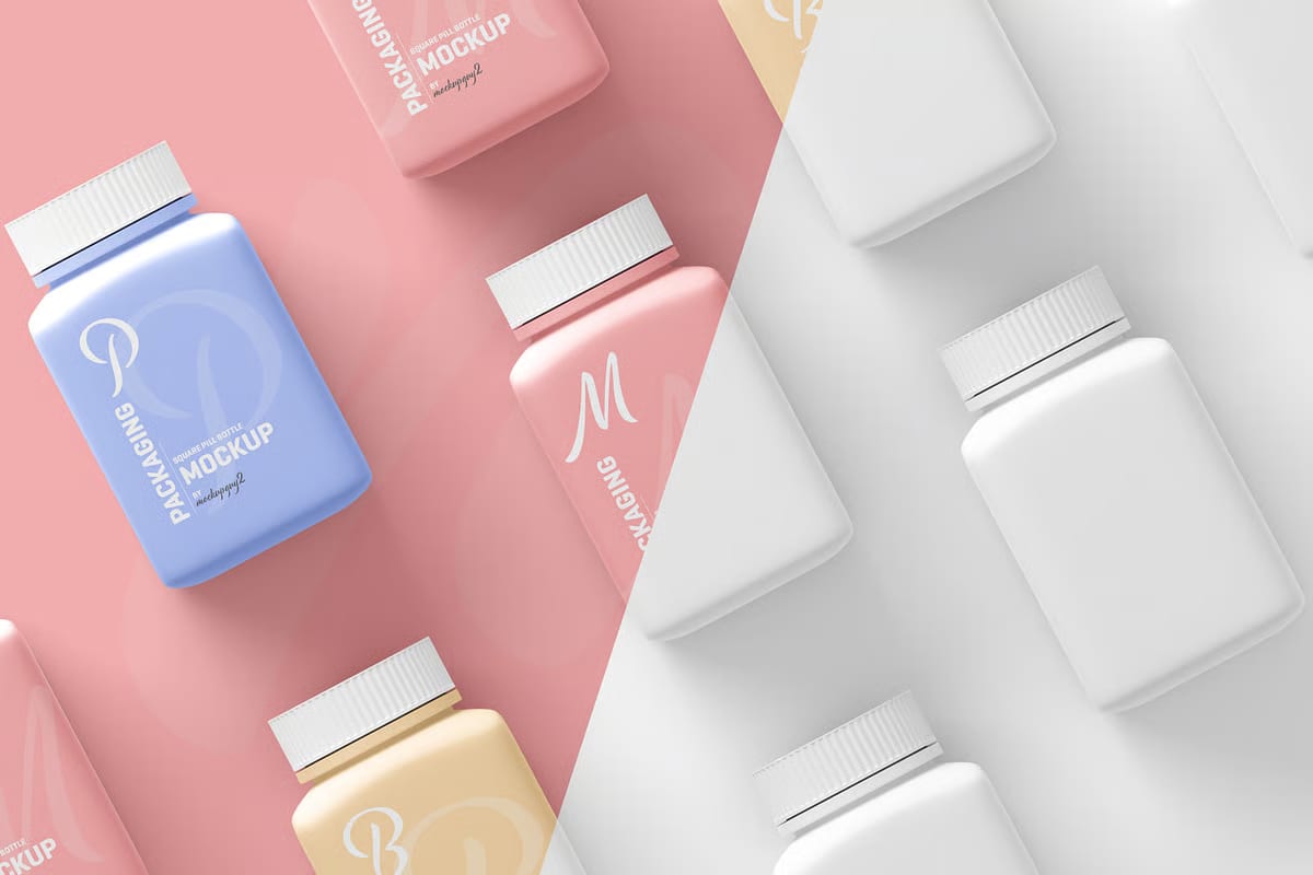 Free Square Pill Bottle Mockup 7