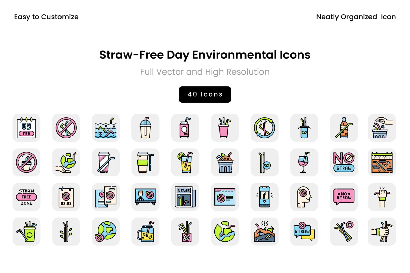 Free Straw-Free Day Environmental Icons 1