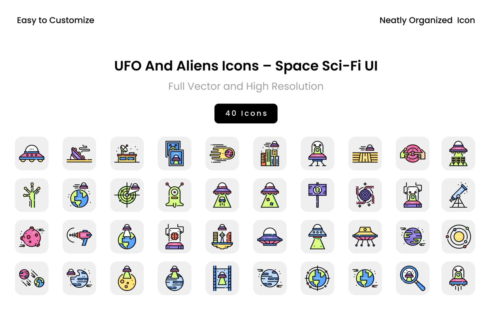 Free UFO And Aliens Icons – Space Sci-Fi UI 1