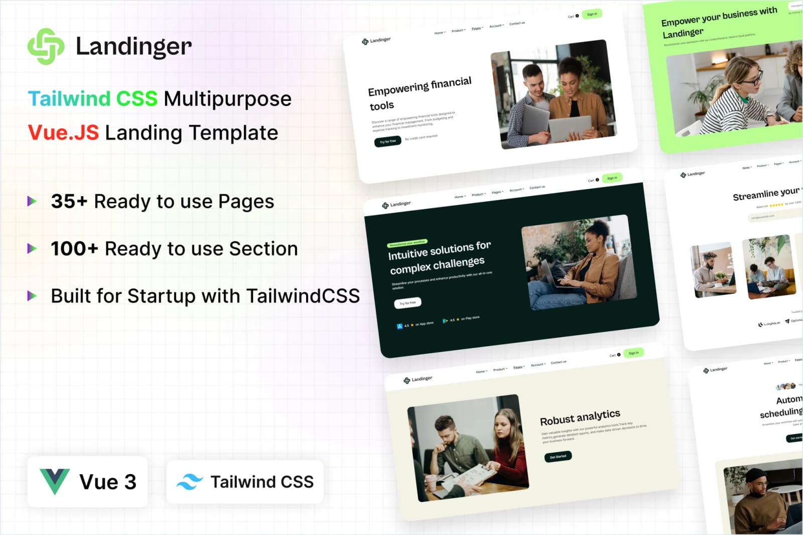 Landinger Free Tailwind CSS Vue Landing Page Template 1