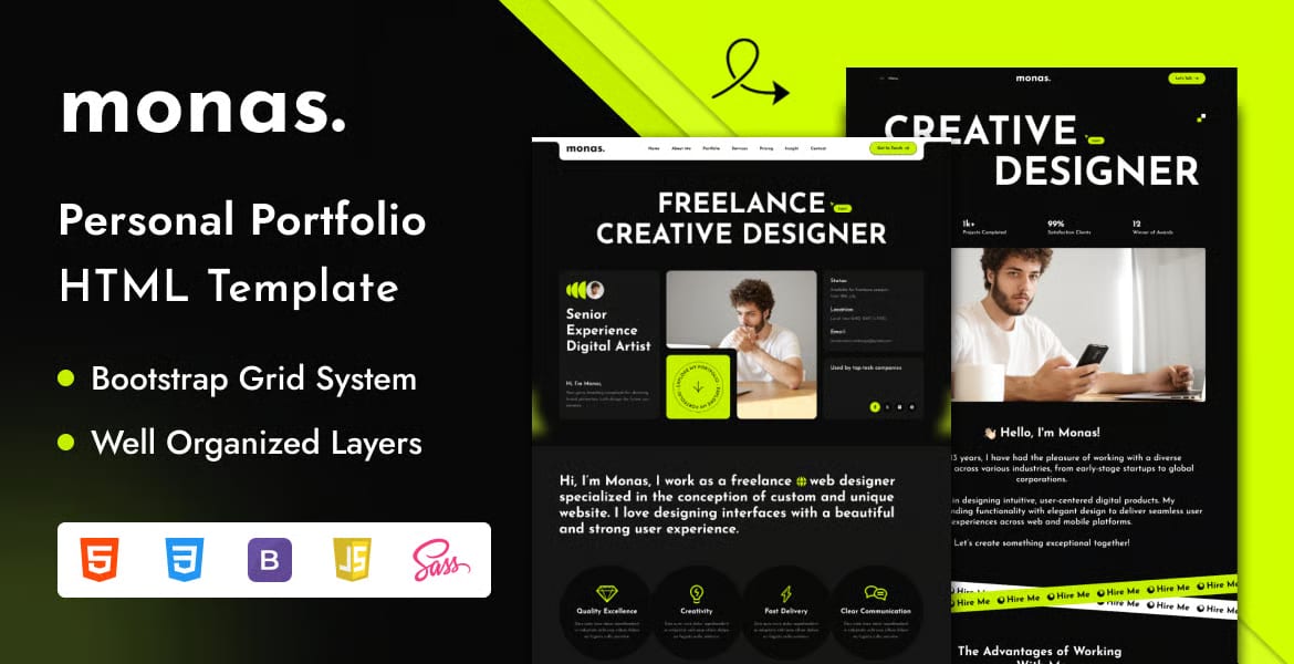 Monas Free Personal Portfolio HTML Template 2