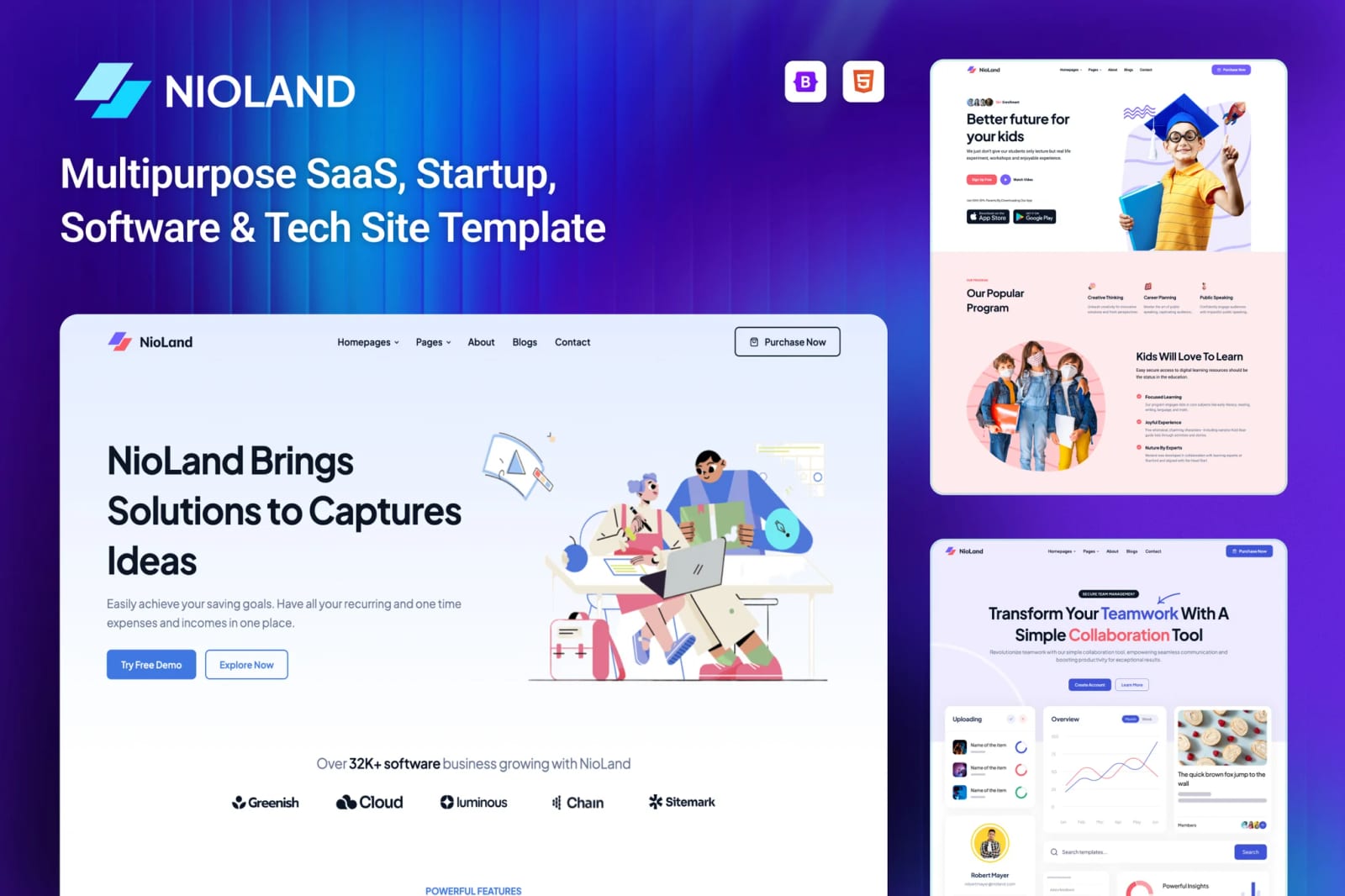 NioLand Free SaaS & App Landing Page HTML Template 1