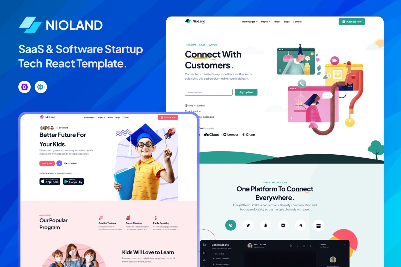 NioLand Free SaaS & Software Startup React Template 1