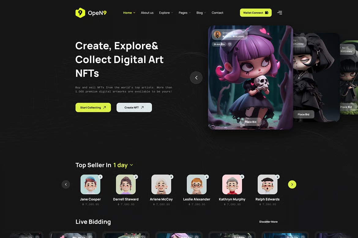 Open9 Free NFT Marketplace HTML Template 2