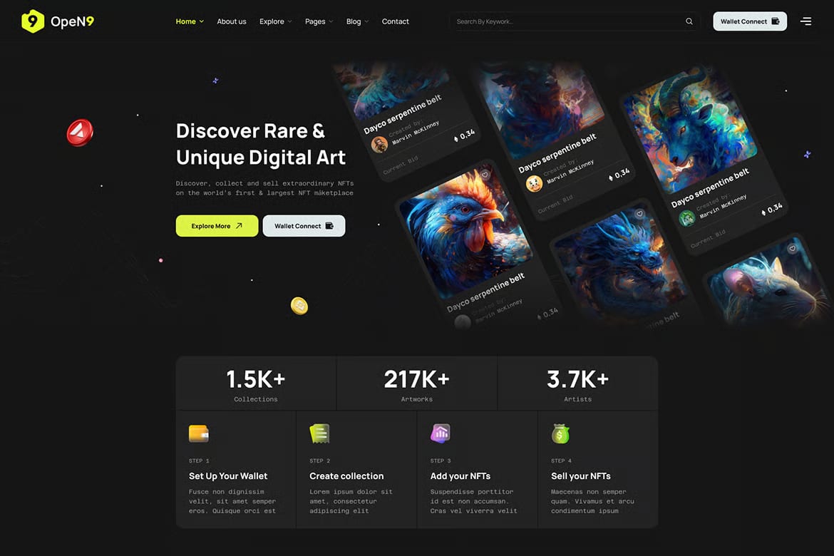 Open9 Free NFT Marketplace HTML Template 4