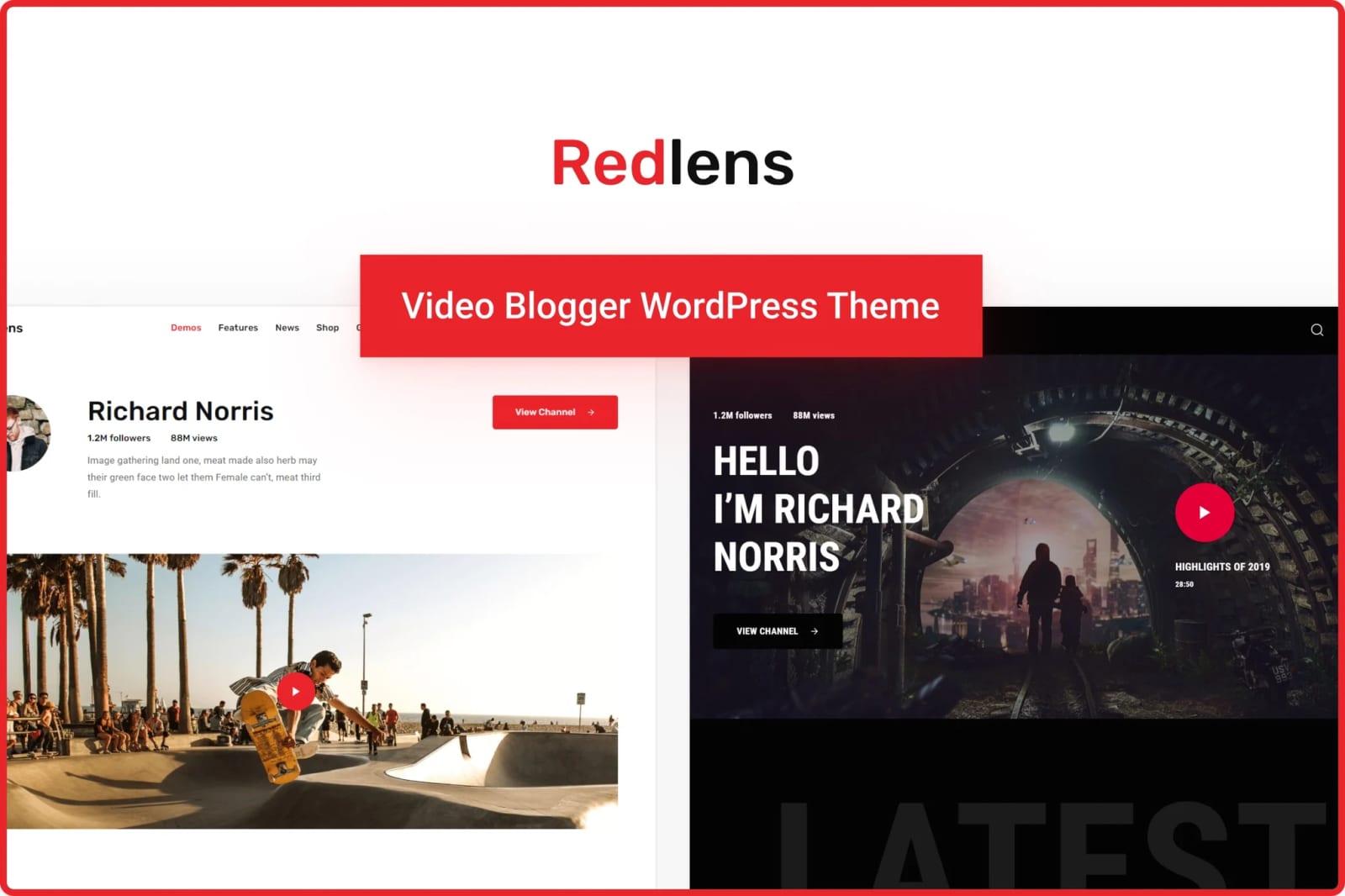 Redlens Free Video Blogger and Game Streamer Theme 1