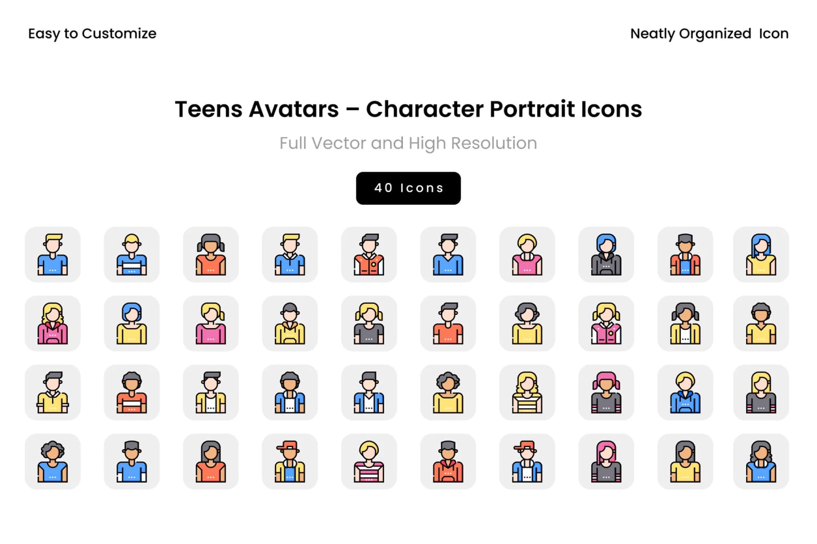 Teens Avatars – Character Portrait Icons Free Vector Pack 1