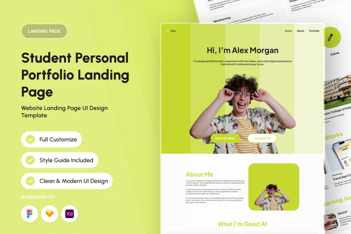 Alex - Free Student Personal Portfolio Landing Page 1