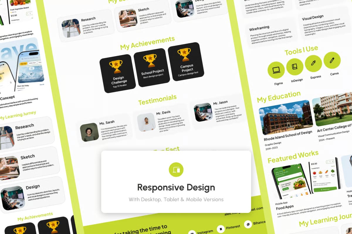 Alex - Free Student Personal Portfolio Landing Page 3
