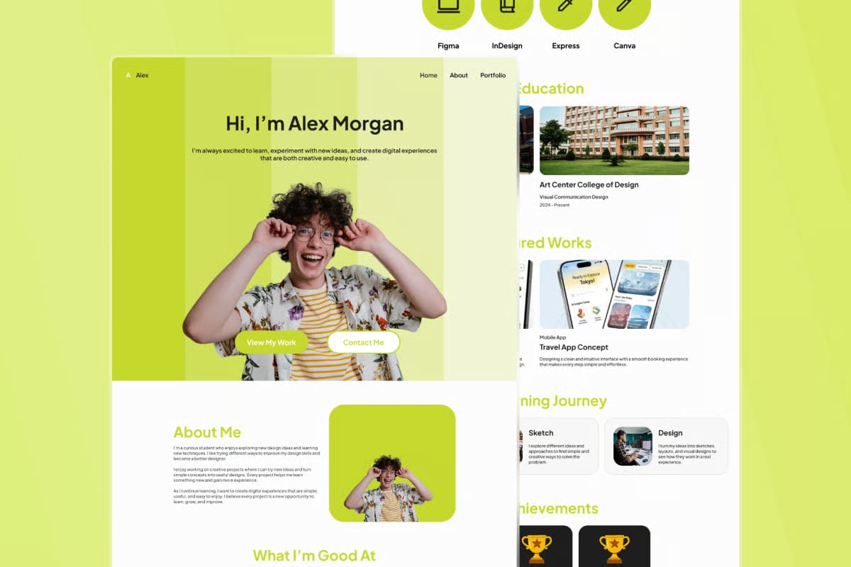 Alex - Free Student Personal Portfolio Landing Page 4
