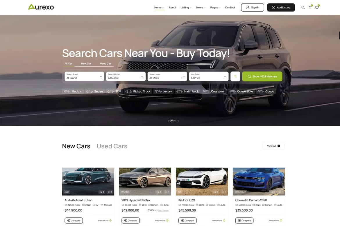 Auxero Free Car Dealer & Listing WordPress Theme 1