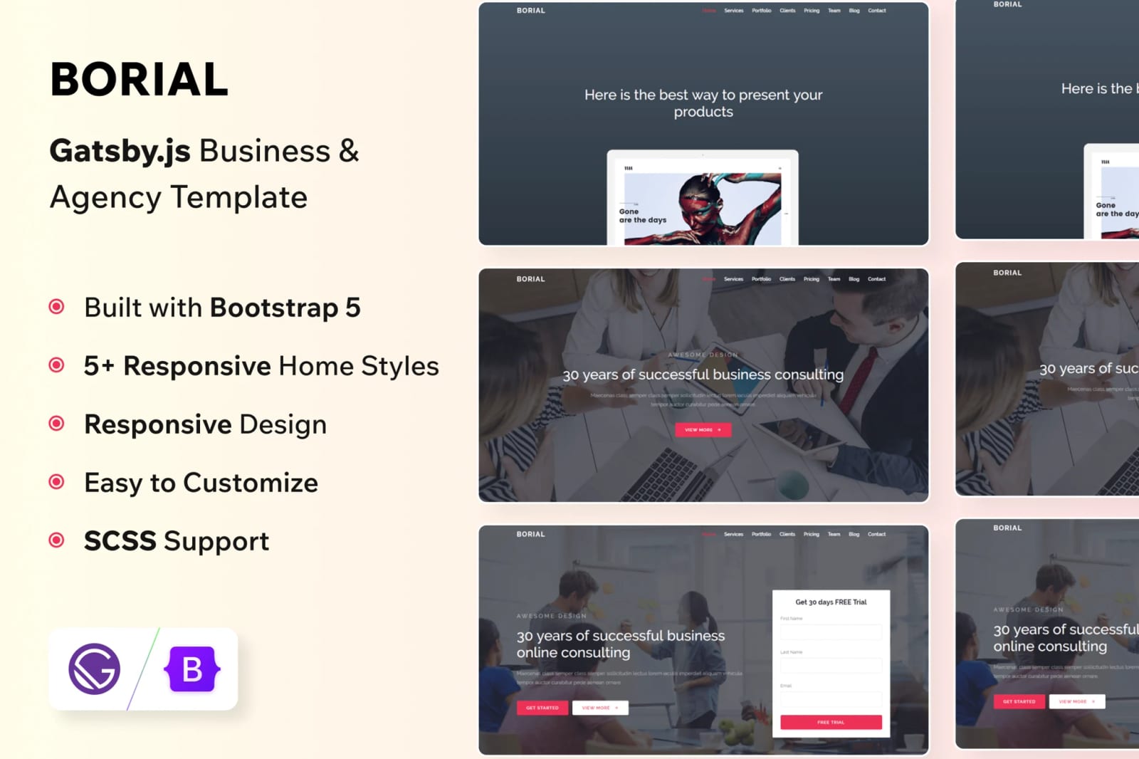 Borial Free Gatsby.js Business & Agency Template 1