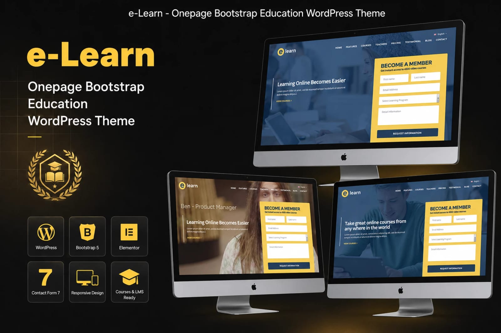 e-Learn Free Onepage Bootstrap Education WordPress Theme 1