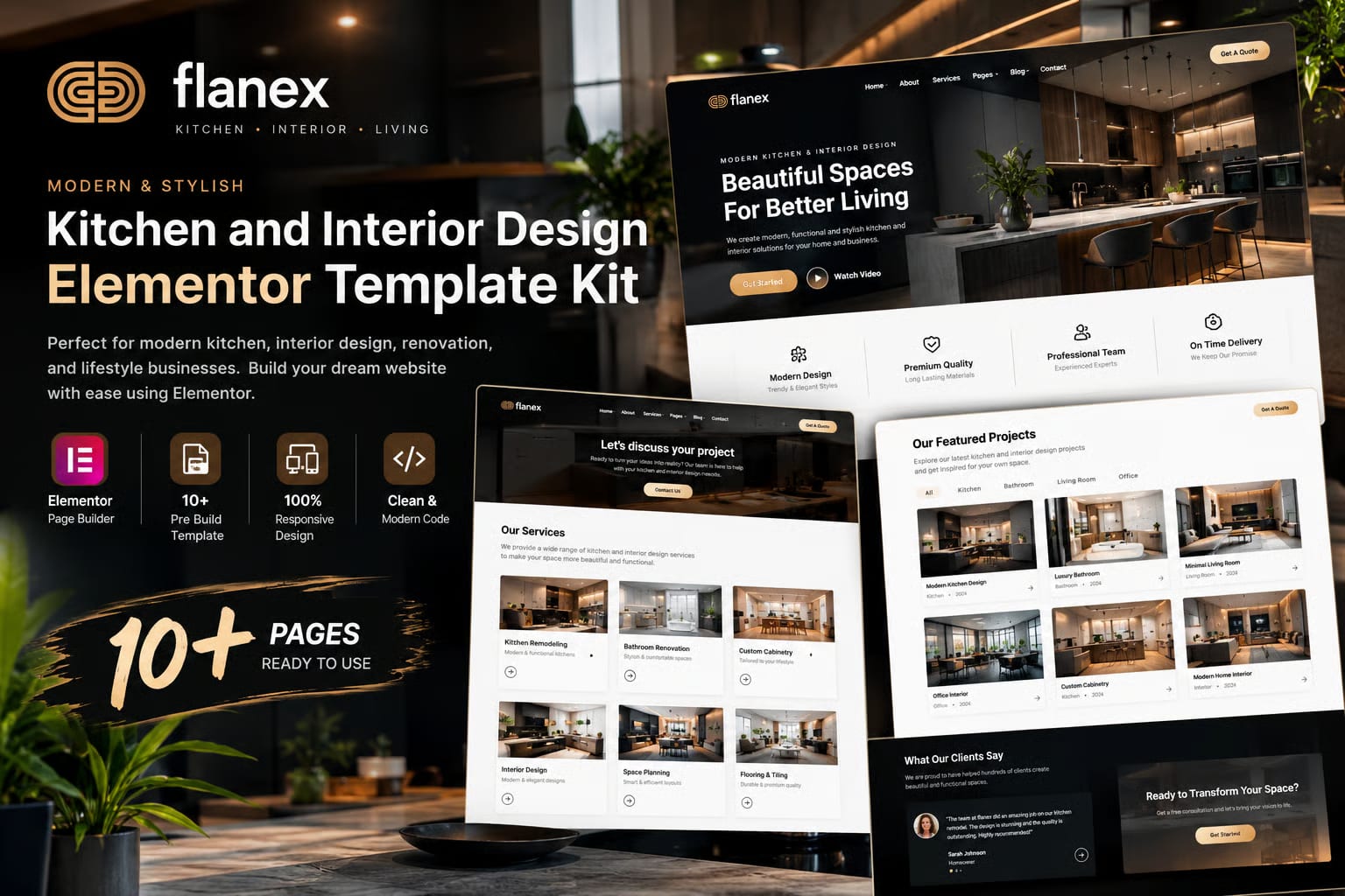Flanex Free Kitchen and Interior Design Elementor Template Kit 1