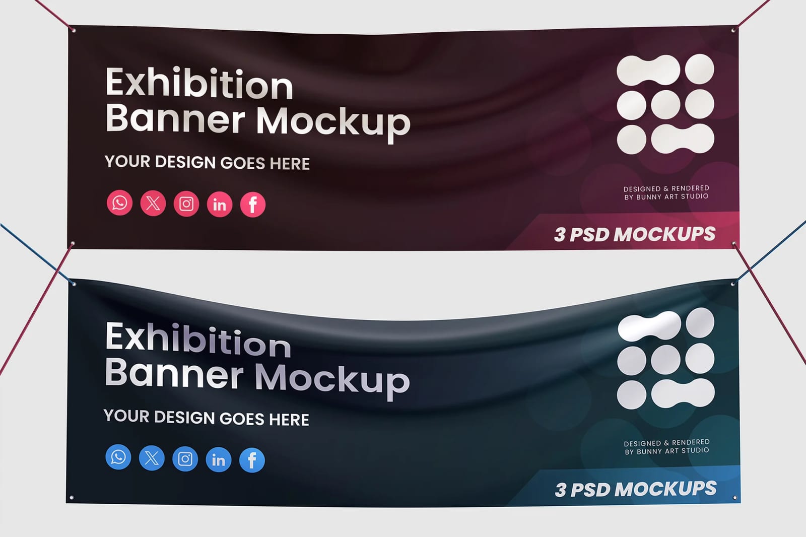 Free 3 Exhibition Hanging Banner Mockup Sets 1